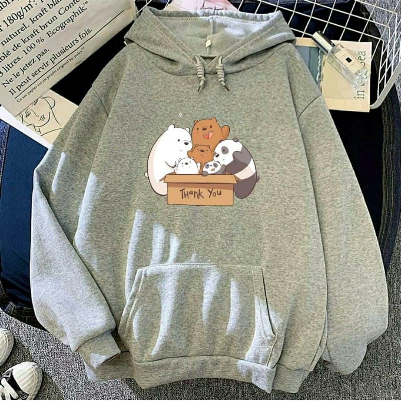 Hoodie Wanita Korea Oversize We Bare Bears FAMILY BOX Anime Kartun Anak Remaja Cewek Cowok 4 Warna-2