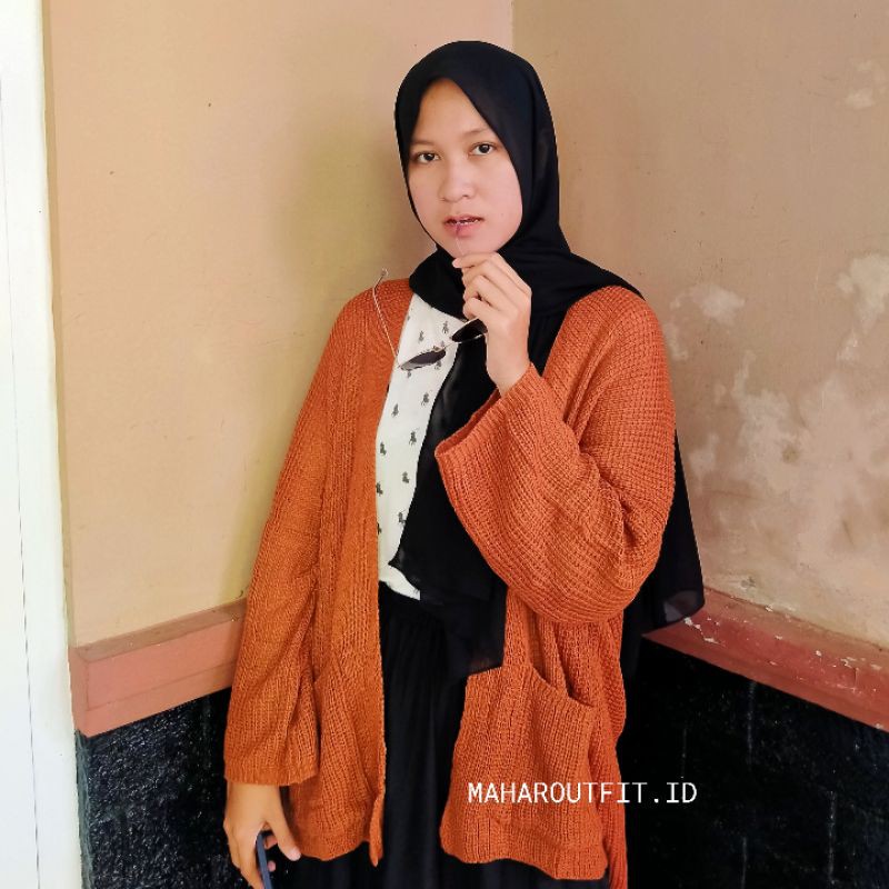 CARDIGAN RAJUT TEBAL OVERSIZE / BEST SELLER!!-Coral