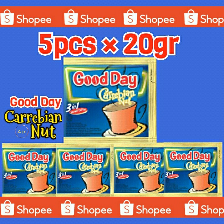 

Paket hemat 5pcs × 20gr kopi good day carrebian nut