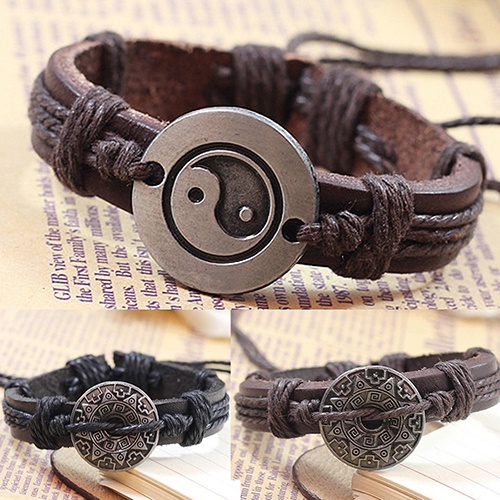 Hu Hu Hu Hu Hu Alat Bantu Pasang Kacamata♡ Gelang Tangan Kulit Imitasi Motif Yin Yang Bahan Alloy Untuk Priawanita