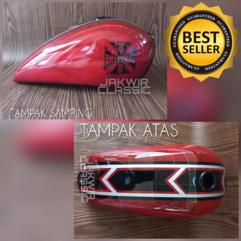 Tangki Cat Teardrop Japstyle Chopper Bobber Custom Motif Merah Gradasi