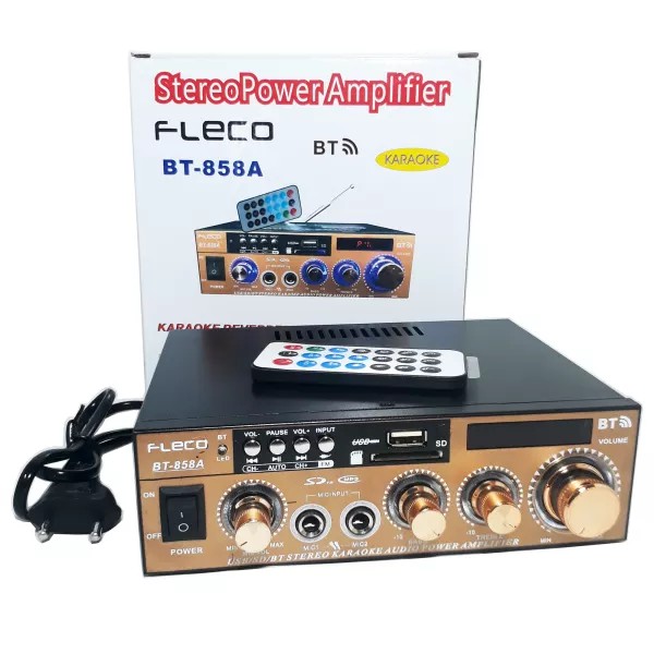 Power Amplifier FLECO 858A Ampli Mini Bluetooth Stereo Karaoke