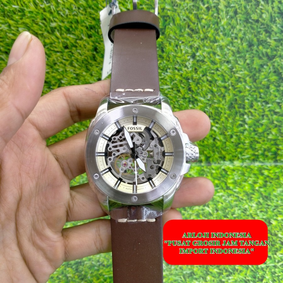 New Jam Fossil Me3083 Machine Skeleton Dial Leather Garansi 1th