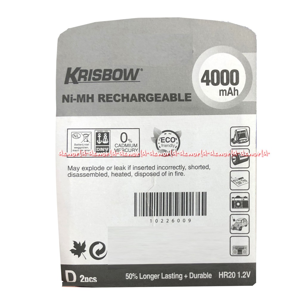 Krisbow Ni MH Rechargeable 4000MAH Baterai D 2Pcs Batrai Bulat Besar Bisa Di charge