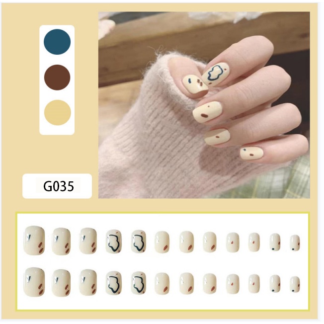 3D Kuku Palsu 24pcs/(FREE LEM)Set DIY Instant Nail Art Fake Nails Bridal Wedding Akrilik/24 pcs Kuku Palsu 3D / Stiker Kuku Palsu / Kuku Palsu Premium With Box/ Pemoles Kuku-G035