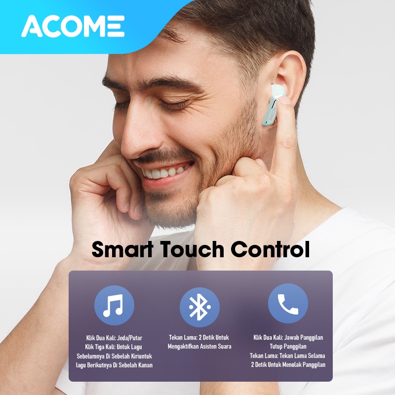 Acome True Wireless Earbuds Headset Bluetooth 5.3 TWS LED Garansi Resmi 1 Tahun Airdots T6