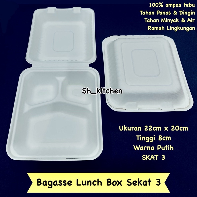 Bagasse Lunch box SKAT 3 ukuran 8 inch  eco friendly box