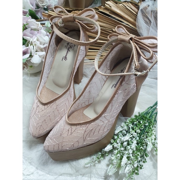 sepatu Karina rosegold pita tinggi 12cm