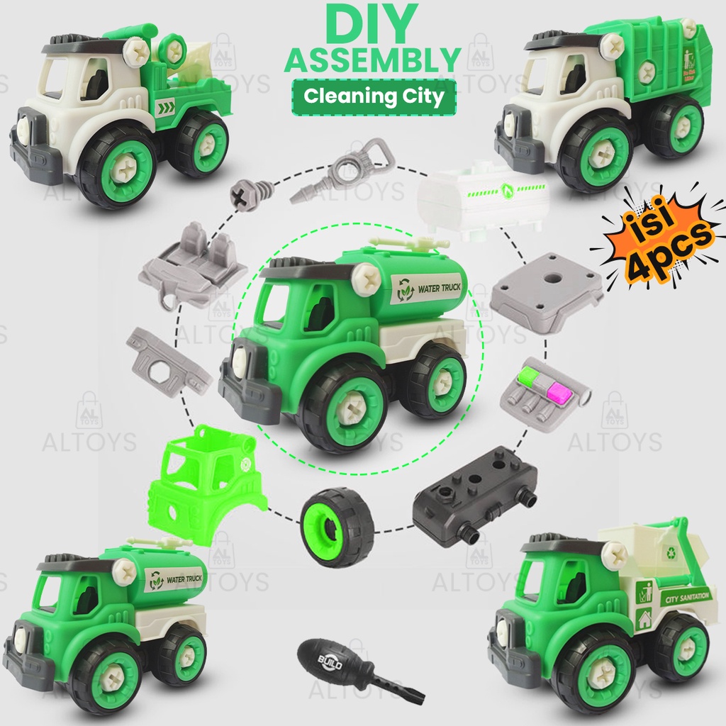 Mainan Edukatif DIY Assembly Truck Bongkar Pasang Truck Sampah Garbage Tangki Air Derek KGP09