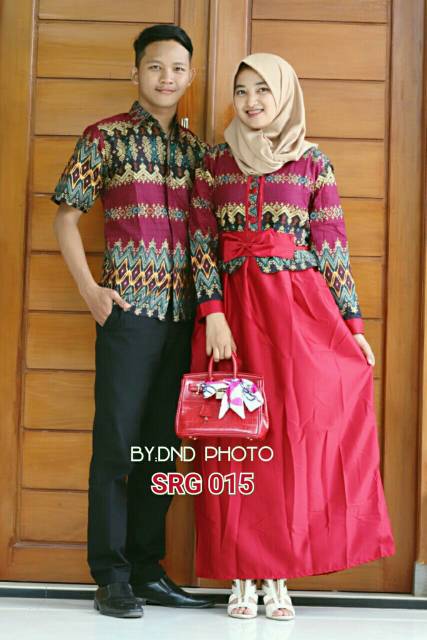 Sarimbit Batik Anggun Couple Sania Mawar ruffle - Warna Ungu, Tosca, pink, Biru, Kuning - M - L -XL