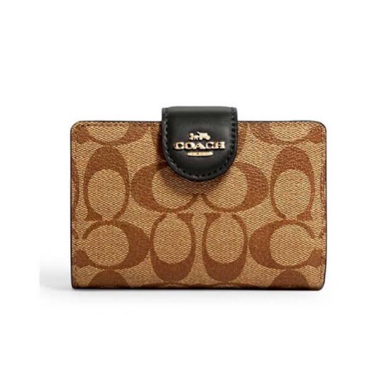 COACH C0082 MEDIUM CORNER ZIP WALLET IN SIGNATURE CANVAS khaki black