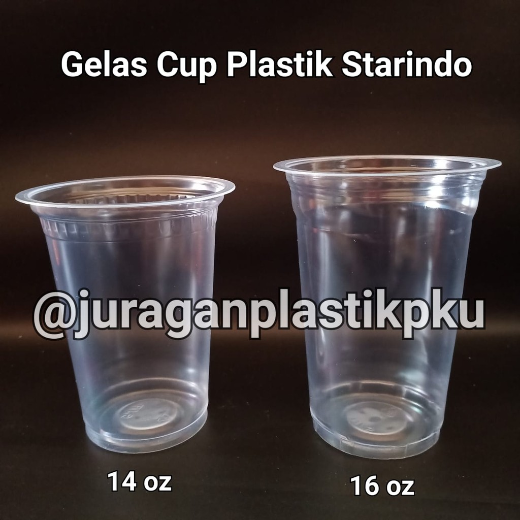 ( Starindo ) Gelas Cup Plastik 12 / 14 / 16 oz isi 50 pcs/pack | Pop Ice Jus Minuman Boba Juice Bubb