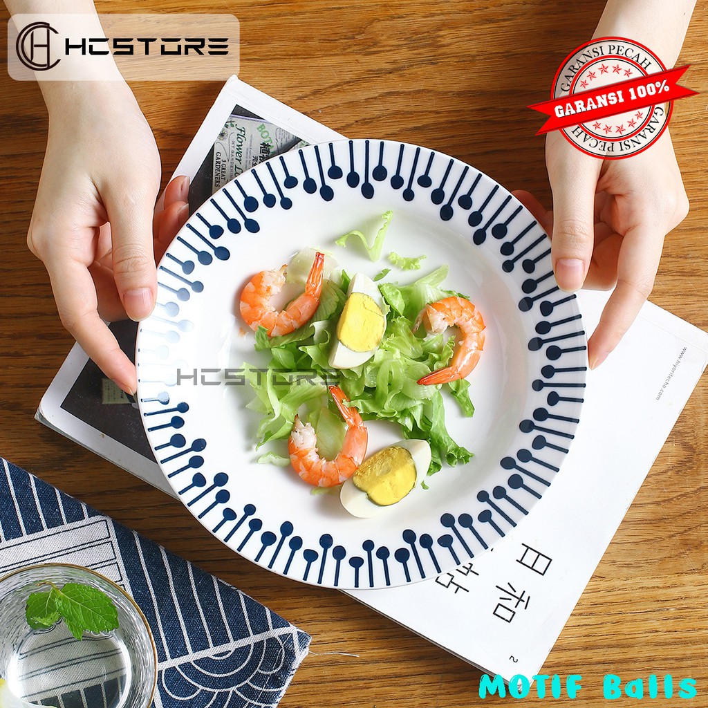 piring keramik makan bulat steak dan biasa 8 inch design jepang korea bisa untuk oven panggang-piring Ball's