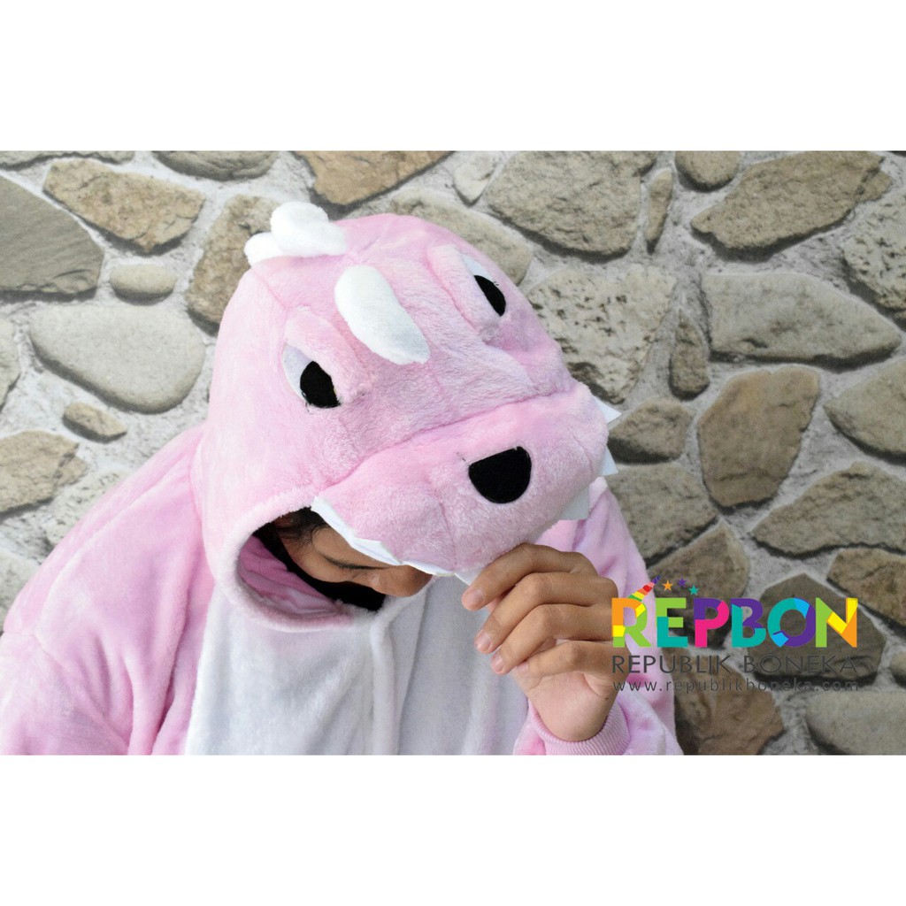 BAJU ONESIE DINO DINOSAURUS GODZILLA PINK PIYAMA KOSTUM BONEKA