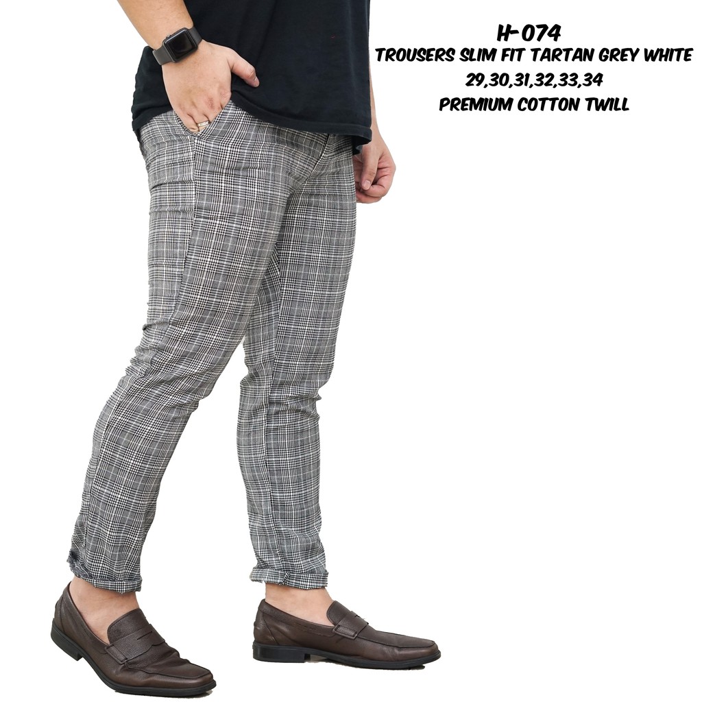 SANVANINA H 074 Trousers Slim Fit Tartan  Grey White 