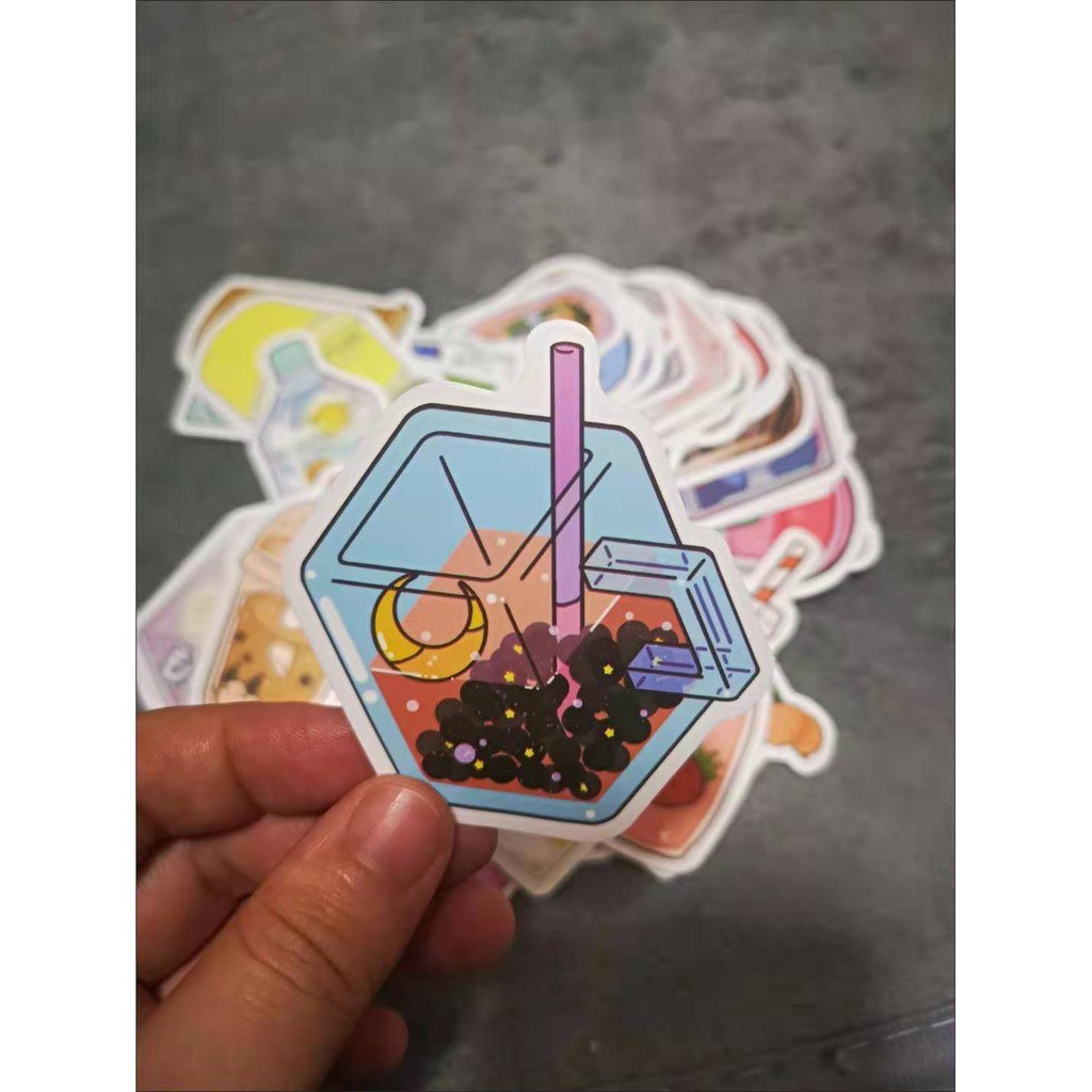 50 Pcs Stiker Motif Kartun Minuman Bahan PVC Untuk Laptop