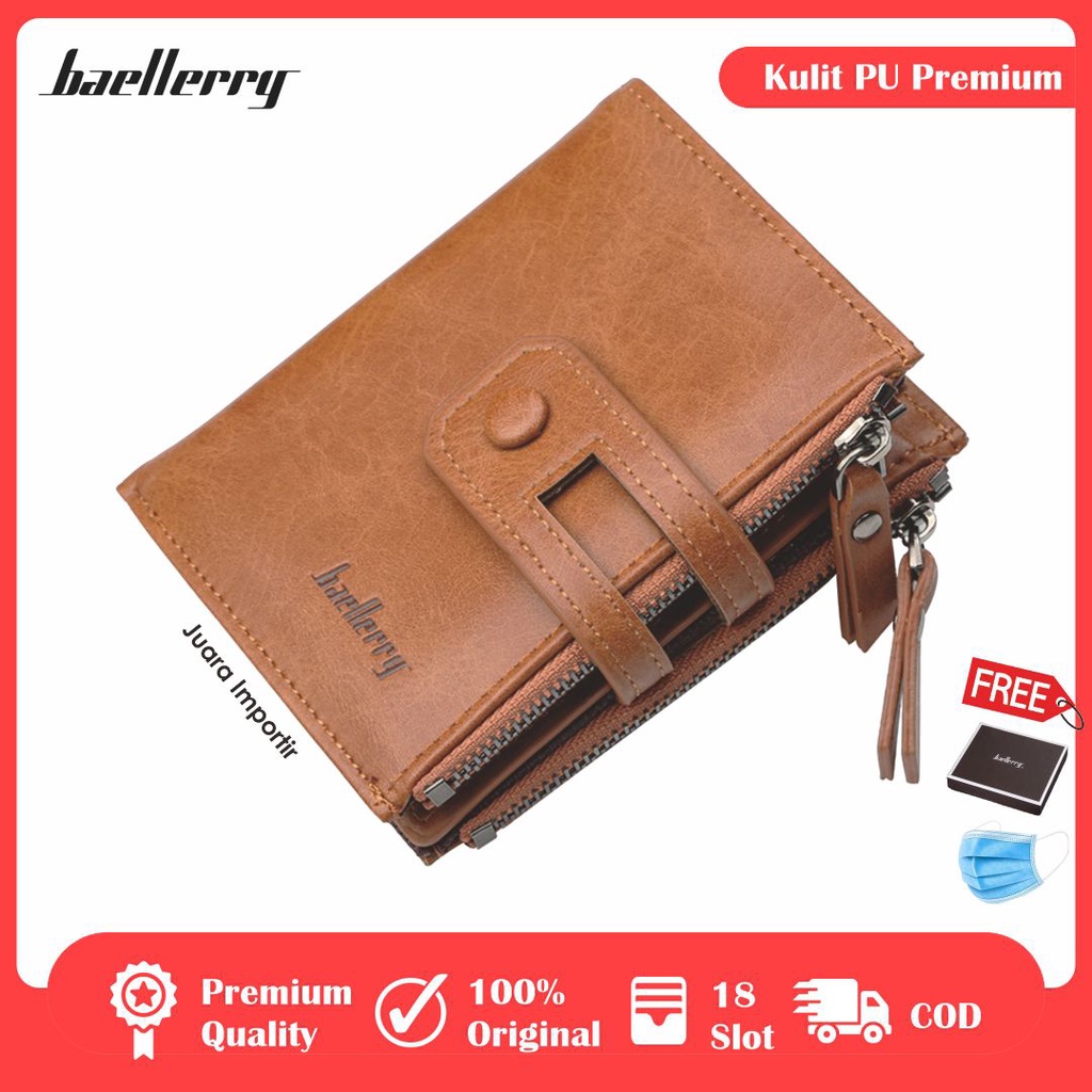 COD Dompet Lipat Baellerry 100% Original Import Bahan Kulit 3 Resleting / Dompet Wanita Original