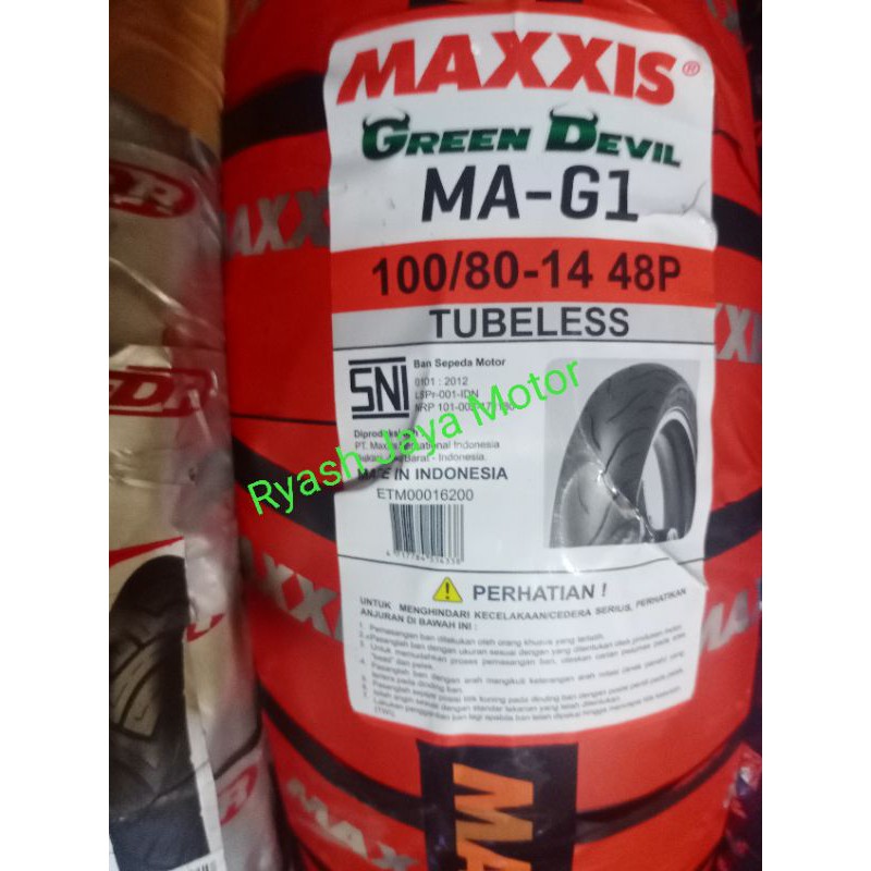 Ban tubeless Maxxis Green Devil MA-G1 100/80-14 for Fino F1/vario 125/150/x-ride/beat F1/esp/pop/street/Pcx/Vario 160/Mio Z/mio m3/Mio soul gt 125/Fino 125/x-ride 125/Genio/beat new 2020/Vario 110 F1/Scoopy f1/karbu/Spacy karbu/f1/dll