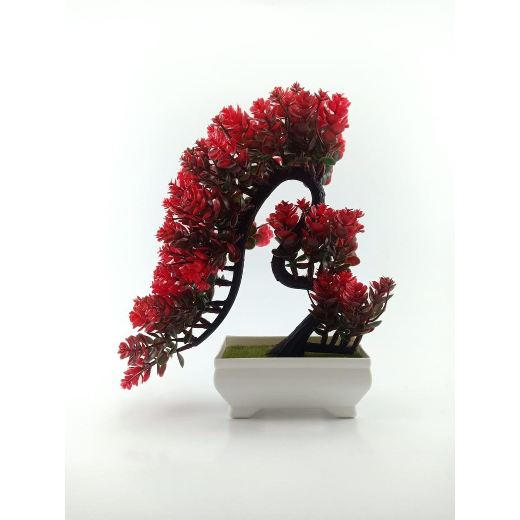 COD BUNGA PLASTIK BUNGA BONSAI BUNGA ARTIFISIAL BUNGA HIASAN MEJA TANAMAN HIAS PLASTIK BP8825-MERAH