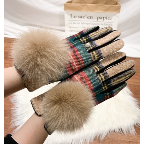 IMPORT WOMAN WINTER POMPOM GLOVES SARUNG TANGAN WANITA MUSIM DINGIN BULU