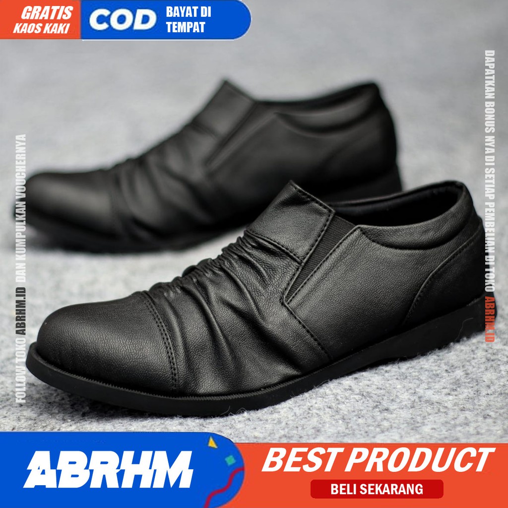 ABRHM X WRINGKLE Sepatu kasual Pria Sepatu Pria Casual Kulit Pu Ori Cowo/Cowok Sepatu Kerja Kantor Semi Formal Kuliah Kondangan Gaya keren Kekinian Murah Terlaris