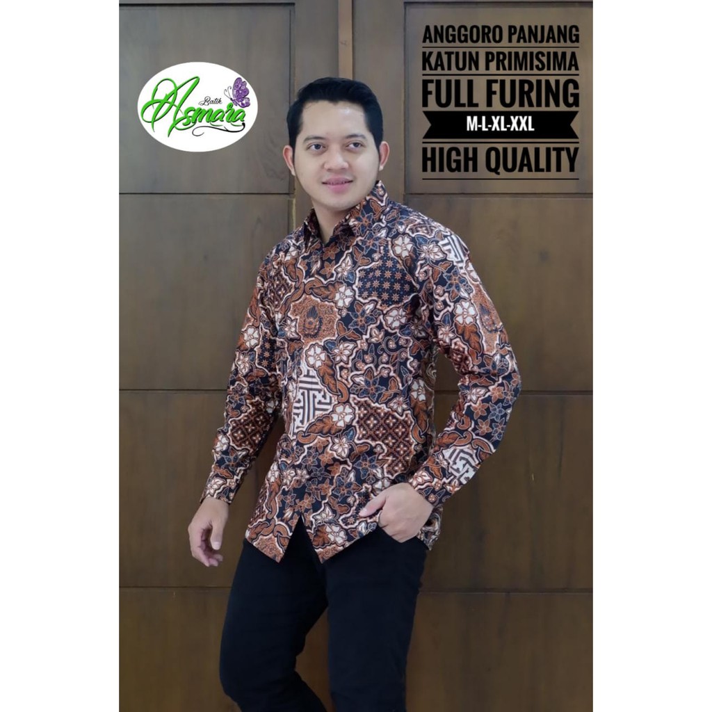 ANGGORO ASMARA BATIKSOLOAMANAH KEMEJA BAJU BATIK PRIA SOLO LENGAN PANJANG PENDEK LAPIS FURING ATASAN BATIK PREMIUM MODERN KATUN HALUS PLENJAK BIRU SANJAYA SASTRO BIRU KEMBANG ASMARA MAJALAYU KERIS EMAS UWERADIPUTRA ALDIANSYAH SETYO MUKTI KEMBANG SOGAN