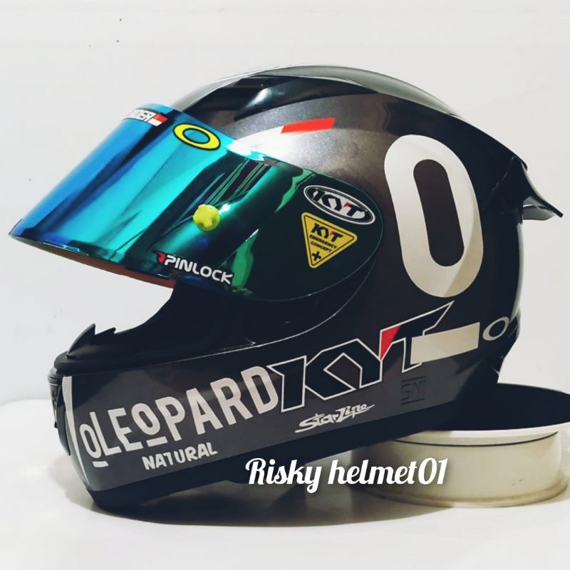 Helm Full face KYT R10 Gunmetal Paket Ganteng Leopard
