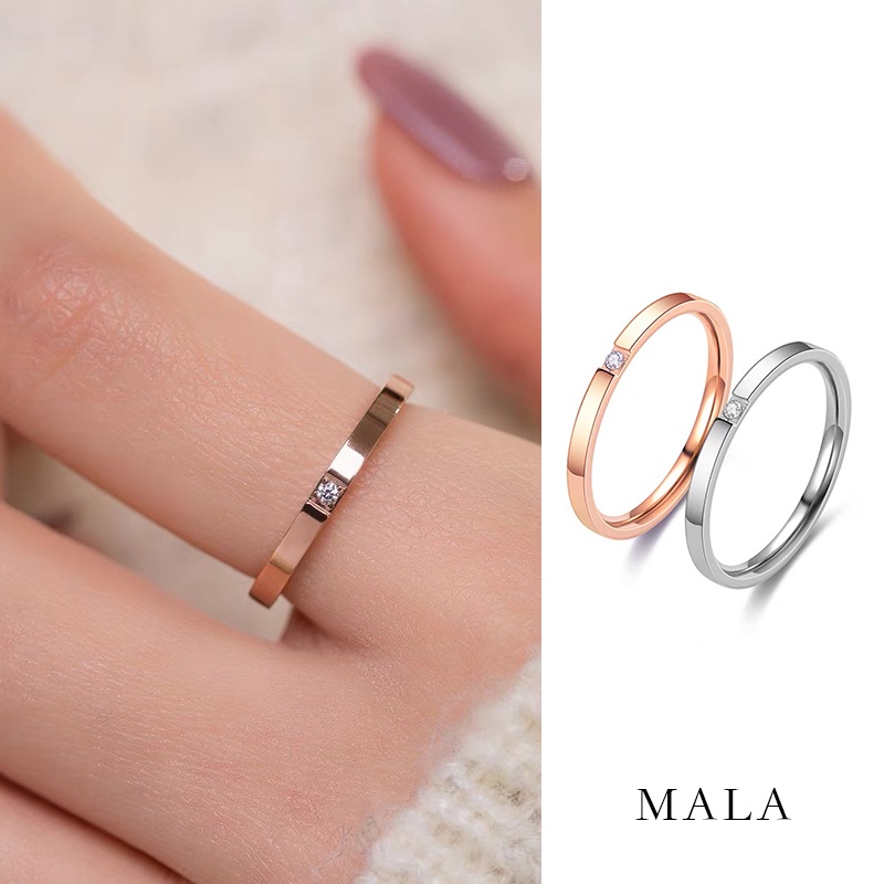 Cincin Berlian Bahan Titanium Steel Warna Rose Gold Gaya Korea Untuk Unisex