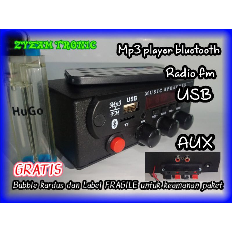 Rakitan mini amplifer dengan mp3 player bluetooth radio fm aux 12 volt