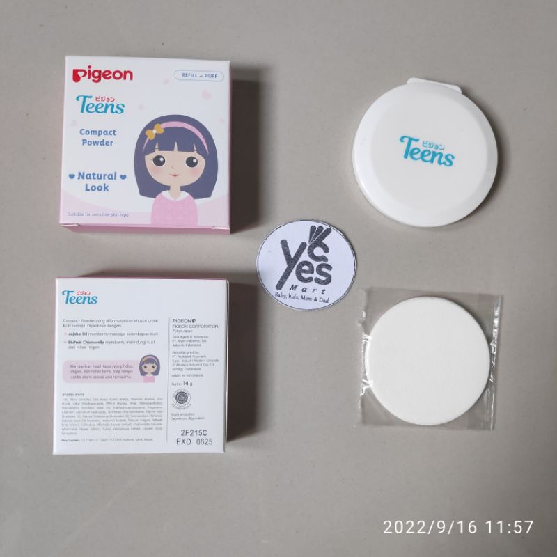 Pigeon Teens Refill + Puff Compact Powder PINK Natural Look Bedak Padat Wajah Anak Remaja Refil + Isi ulang