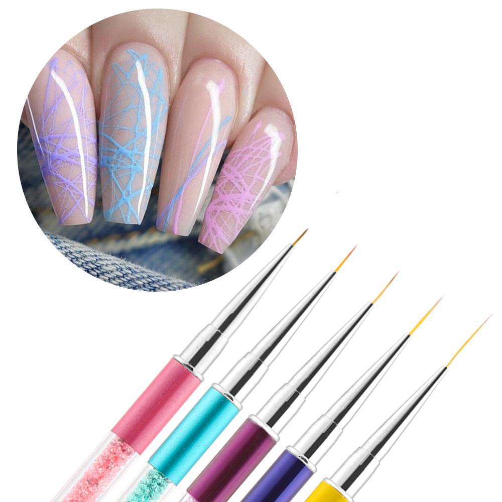 Top Nail Liner Pen Gaya Perancis Baru Pegangan Kristal Gambar Garis Grid Stripe