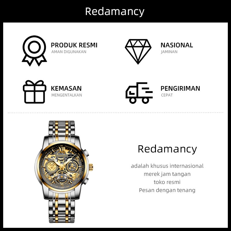 Redamancy Original Jam Tangan Pria Anti Air Luxury Stainless Steel Watch