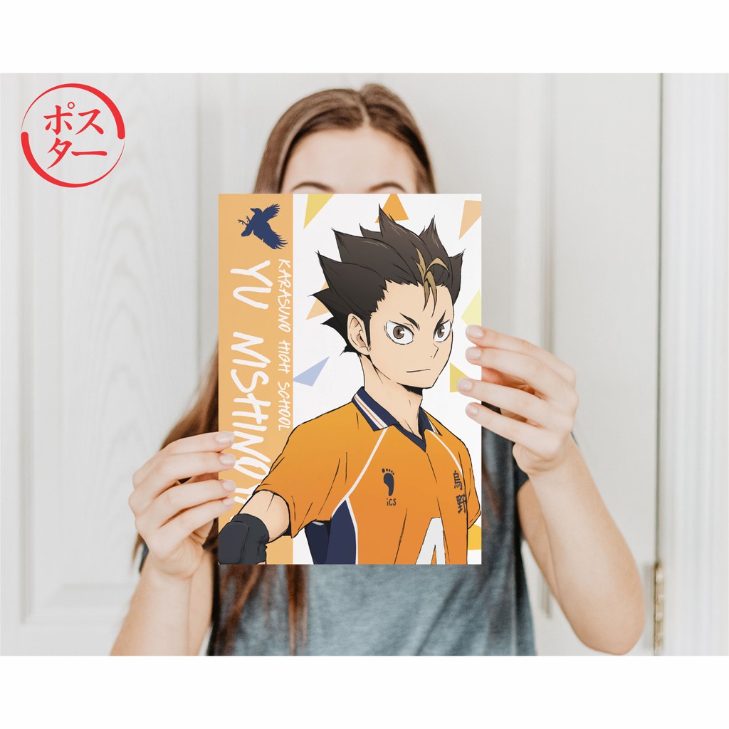 Koleksi Poster Anime Haikyuu A -  Hinata Kageyama Tsukishima Oikawa Kenma Bokuto Atsumu  - Size A4+-Nishinoya A