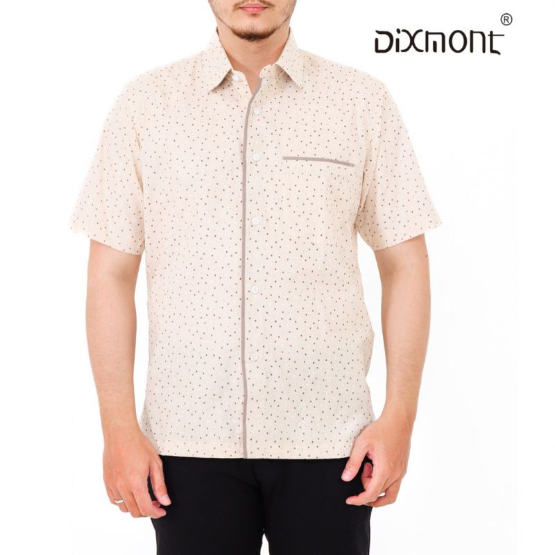 Dixmont Kemeja Pria Basic Formal Motif Lengan Pendek Hem MS00922