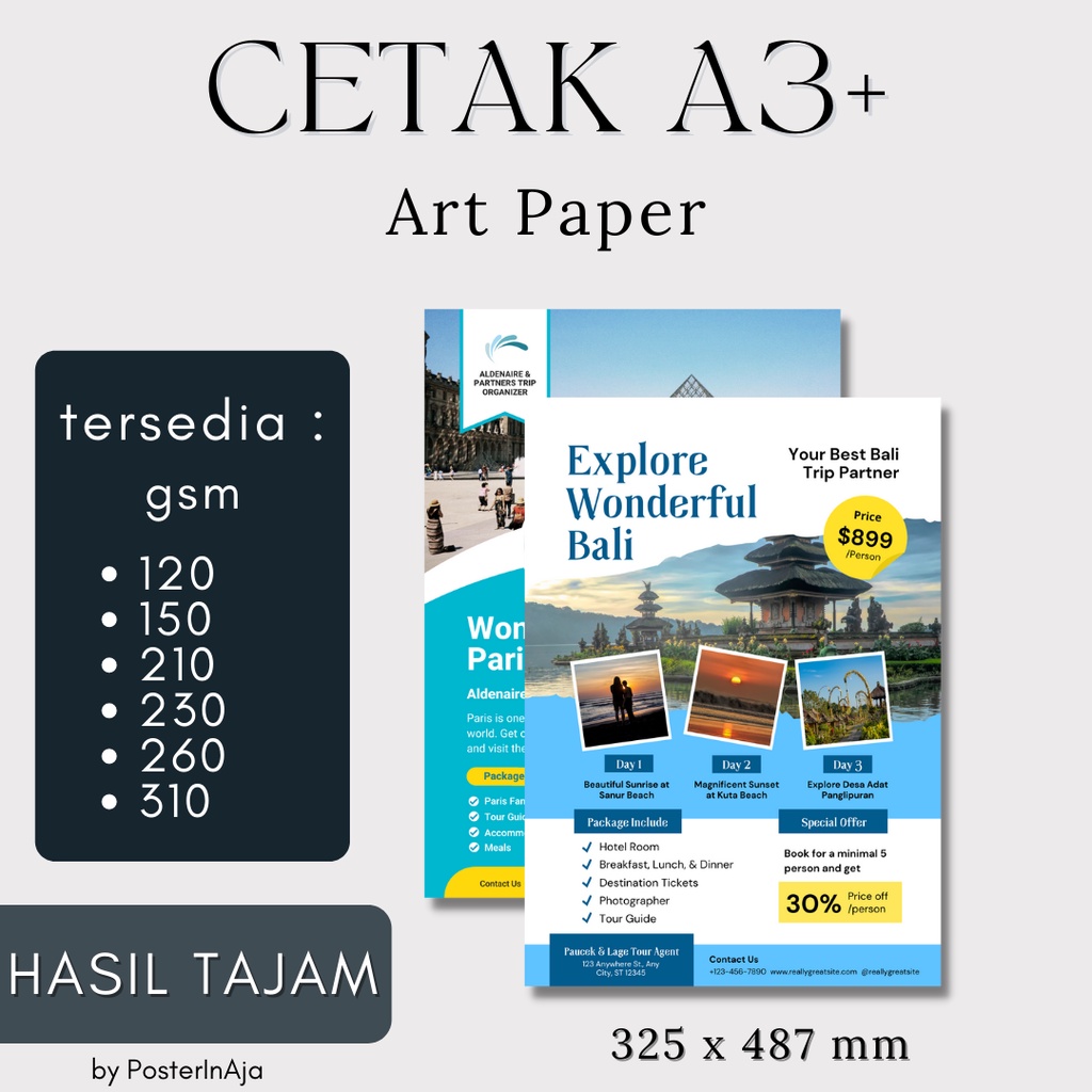 

Print Cetak Art Paper A3+ 120 | 150 | 210 | 230 | 260 | 310 gsm High Quality Full Color