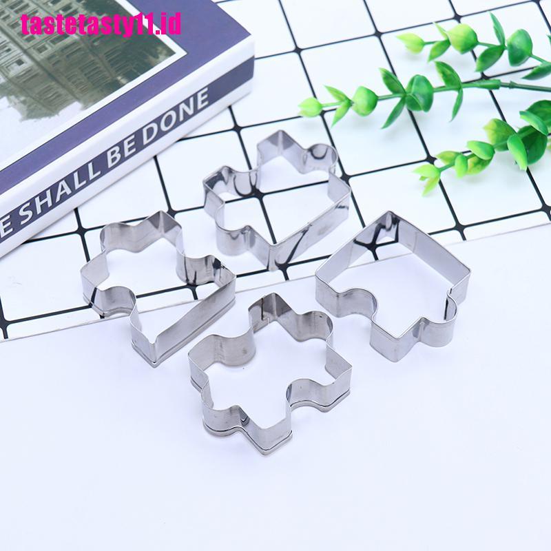 4pcs / set Cetakan Biskuit Bentuk Puzzle Bahan Stainless Steel