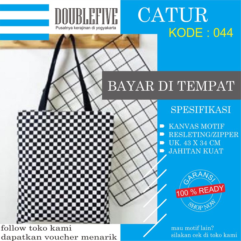 TOTE BAG WANITA TOTEBAG PRIA CANVAS MOTIF GOOD QUALITY WITH RESLETING KODE - 044