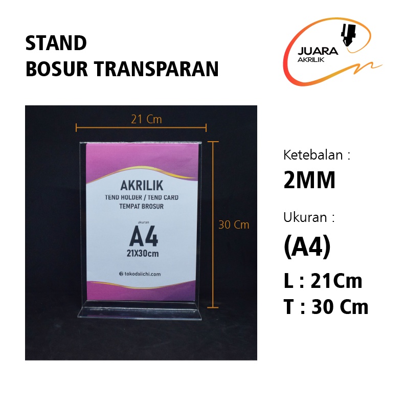 

Tent Holder / Display Brosur / Tent Card Akrilik 2mm Ukuran A4
