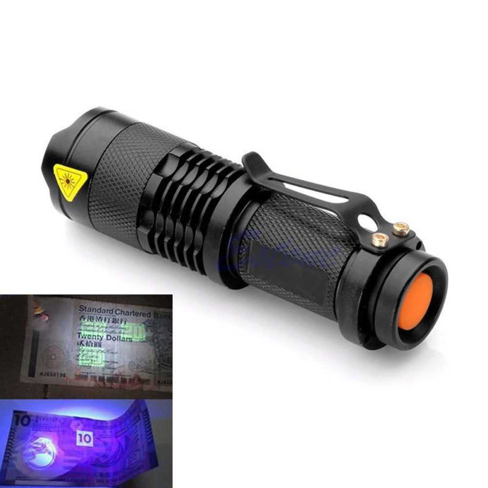 [ BISA COD ] Paket Senter LED Cree  395nm UV Memiliki Ultraviolet Ungu Box Baterai Charger
