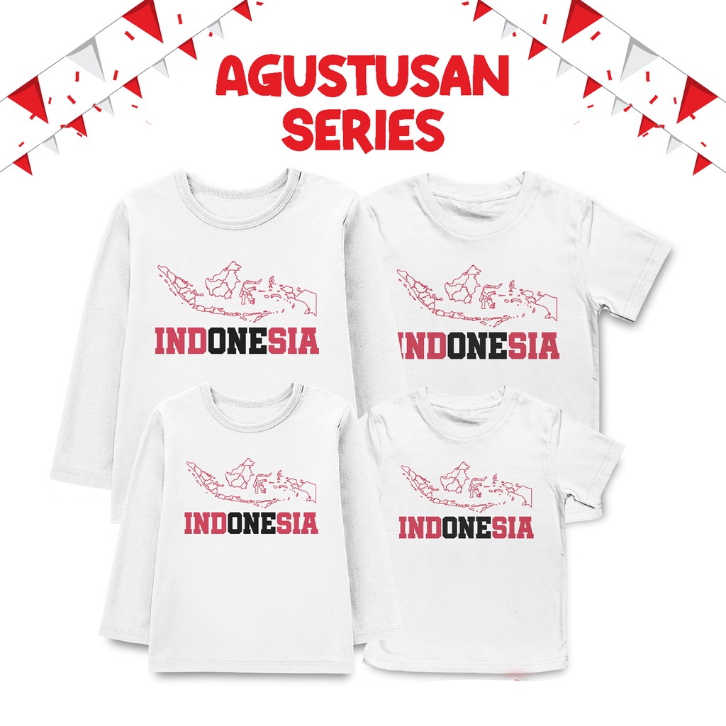 Kaos Tshirt Family Couple Kemerdeaan Series Anak dan Dewasa Unisex Laki Laki Dan Perempuan Lengan Panjang dan Pendek Motif Peta Indonesia