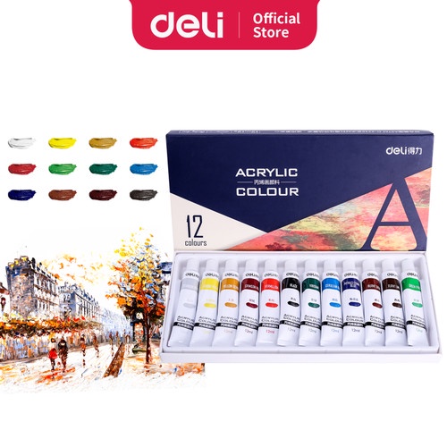 

DELI cat akrilik 12/18 warna, cepat kering dan halus