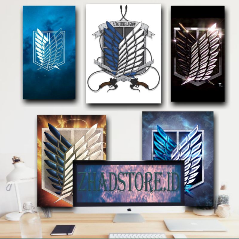 Poster frame kayu Logo Attack On Titan AOT hiasan dinding kamar tidur Wall Decor Dekorasi