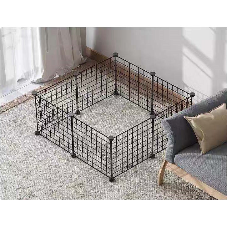 Gratis （Palu, konektor, stiker, tali, kunci）DIY Kandang Hewan Peliharaan / Kandang Kucing / Kandang Anjing / Kandang Hamster Burung Pagar Besi-Hitam 8 Pcs