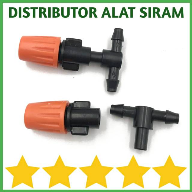 SPRAYER MIST NOZZLE ORANGE + FITTING NEPEL TEE UNTUK SELANG PE 7MM 6MM KONEKTOR TAMAN KRAN AIR