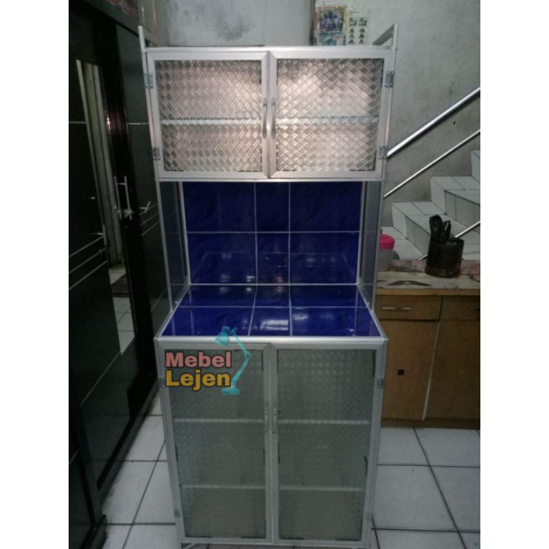 Lemari Rak Piring Kaca 2 Pintu Alumunium