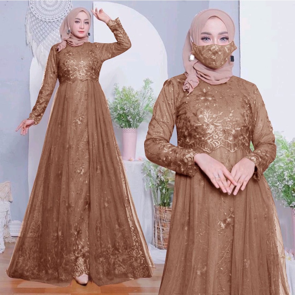 MX MARGARETH ALEXA MAXI GAMIS BRUKAT TILE MEWAH / BAJU PESTA / PAKAIAN FASHION WANITA / PARTY