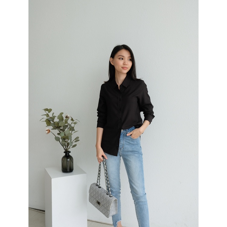 T-0379 Blouse Kemeja Wanita Basic-BLACK