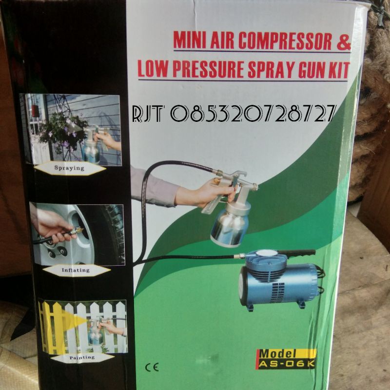 kompresor mini listrik set air compressor & low pressure spray gun
