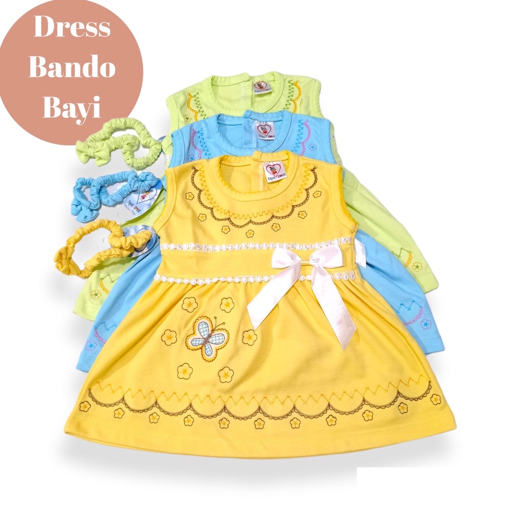 dress bayi perempuan bonus bando pita usia 0-24 bulan/pakaian bayi perempuan/dress bayi