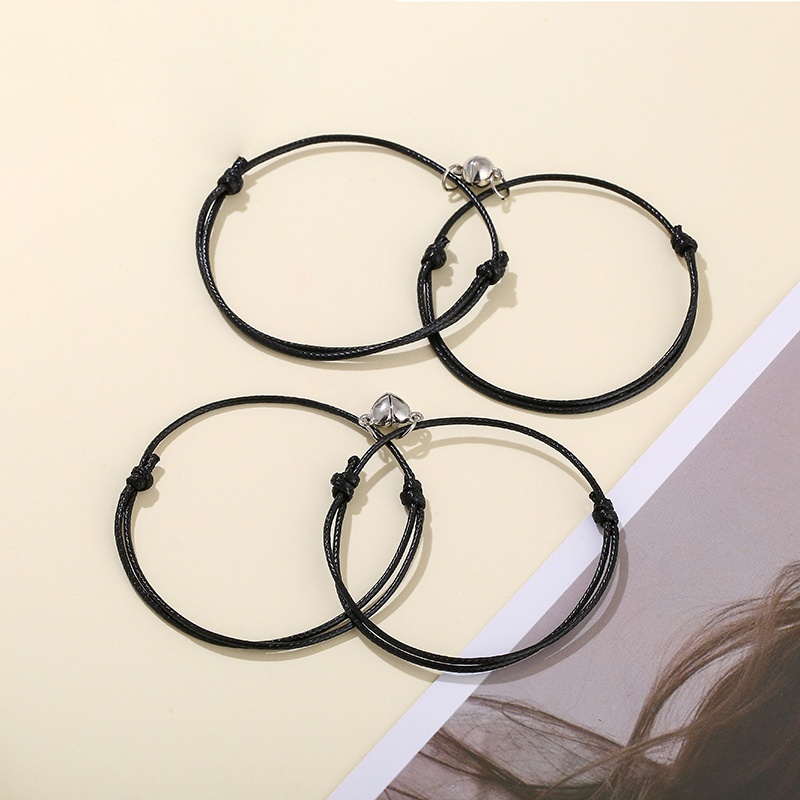2 Pcs Fashion Magnetik Pasangan Gelang Tali Lilin Unisex Aksesori Hadiah Sri